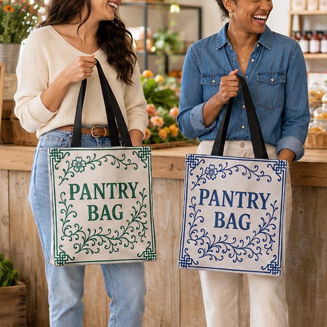 "BLUE-BERRY" FÖRRÅDSPÅSE | CHINOISERIE HANDVÄSKA  TYGKASSE (Our Totes: "GREEN TEA" (l); "BLUEBERRY" (r); 2 sizes)