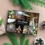 Blue Berry Greenery Photo Collage God jul Julkort<br><div class="desc">Fotokollage julkort med gröna vrickor med vita blommor och blåbär med sex foton av din familj.</div>