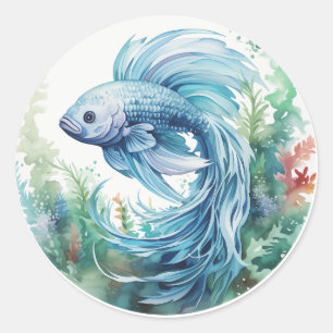 Blue Beta Fish Grönt Sjögräs Runt Klistermärke