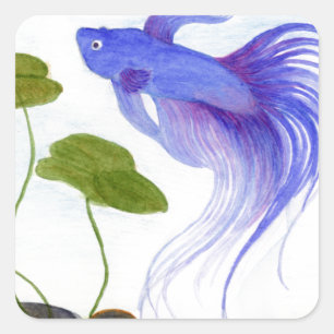 Blue Betta Fish Fyrkantigt Klistermärke