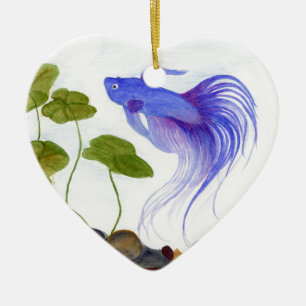 Blue Betta Fish Julgransprydnad Keramik