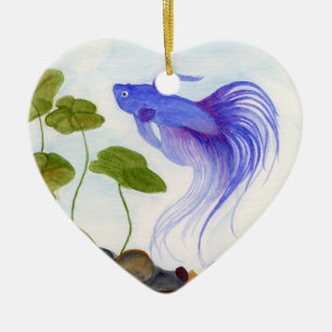 Blue Betta Fish Julgransprydnad Keramik