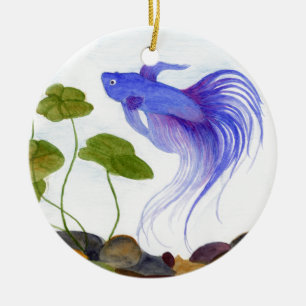 Blue Betta Fish Julgransprydnad Keramik
