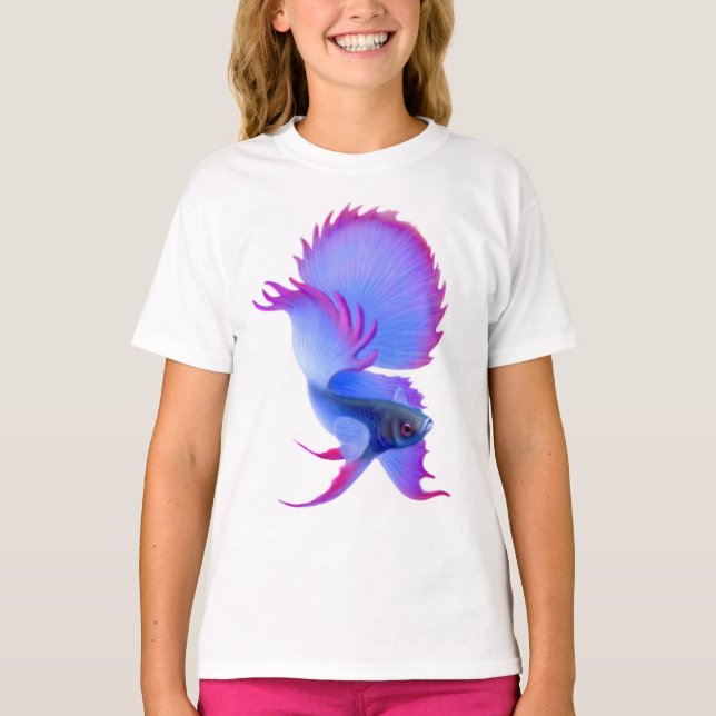 Blue Betta Fish Kids Ringer T-Shirt (Framsida)