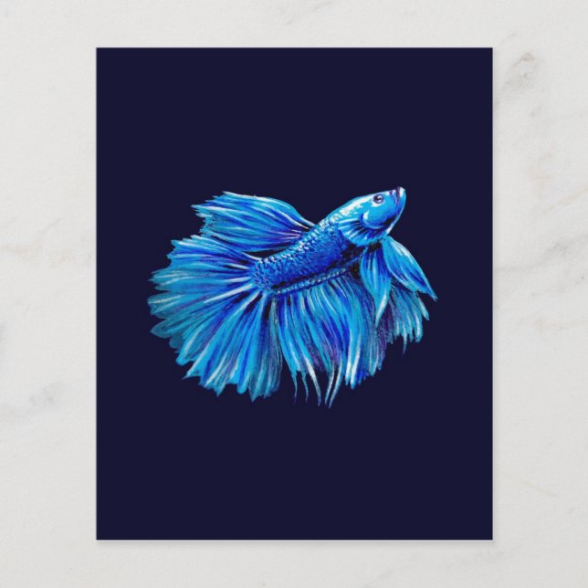Blue Betta Fish on Navy |Aquarium Älskare Flygblad (Framsidan)