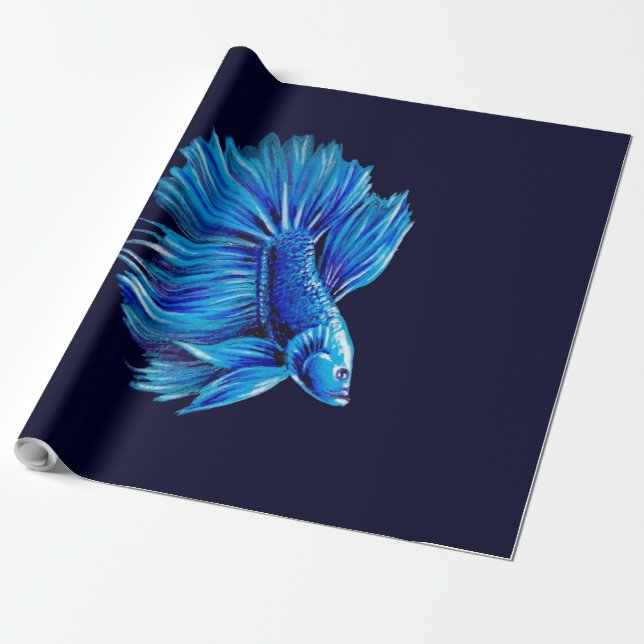 Blue Betta Fish on Navy |Aquarium Älskare Presentpapper (Utrullad)