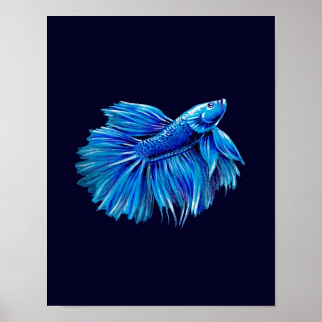 Blue Betta Fish on Navy |Aquarium Lover Poster (Framsidan)