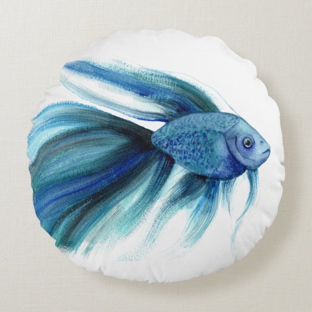 Blue Betta Fish Rund Kudde (Framsidan)