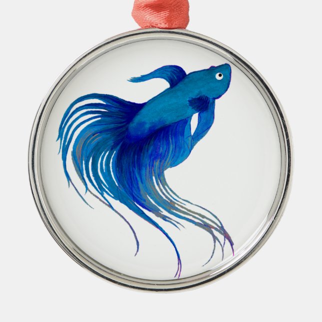 Blue Betta Watercolor Julgransprydnad Metall (Framsidan)