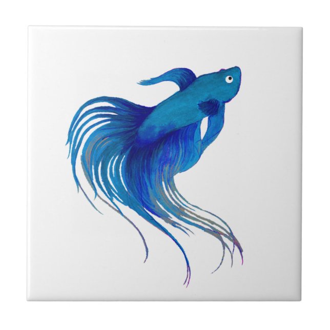 Blue Betta Watercolor Kakelplatta (Framsidan)