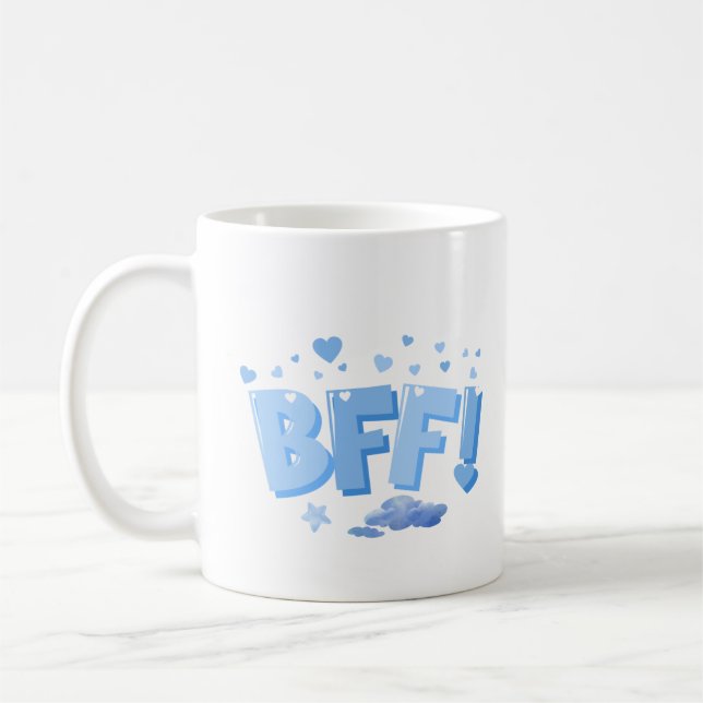 Blue BFF Graphic med hearts och Cloud Kaffemugg (Vänster)