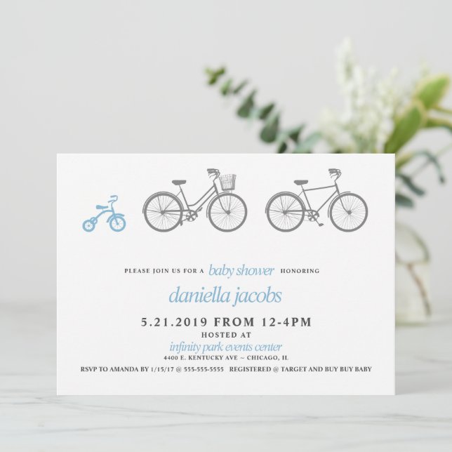 Blue Bicycle Baby Shower Inbjudningar (Stående Fram)