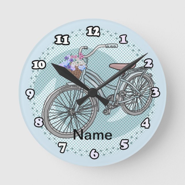 Blue Bike  Clock Rund Klocka (Framsida)