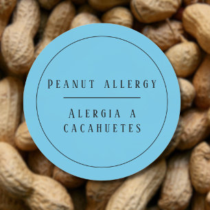 Blue Bilingual Peanut Allergy Alert Spanska Runt Klistermärke