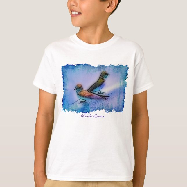 Blue Bird "Bird Älskare" Wildlife Illustration Shi T Shirt (Framsida)