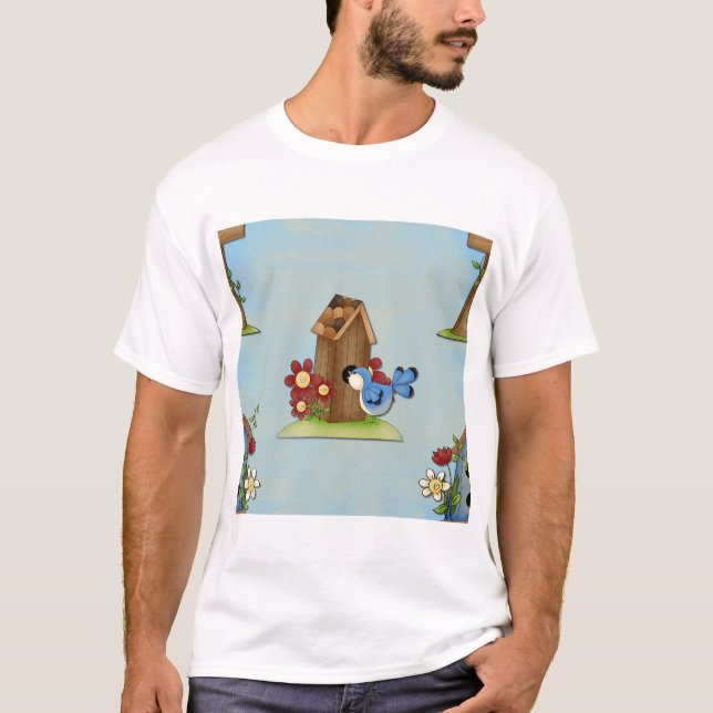 Blue Bird Birdhouse T Shirt (Framsida)