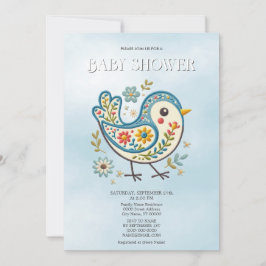 Blue Bird Blommigt Baby Shower Inbjudningar