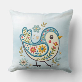 Blue Bird Blommigt Dekorativ kudde