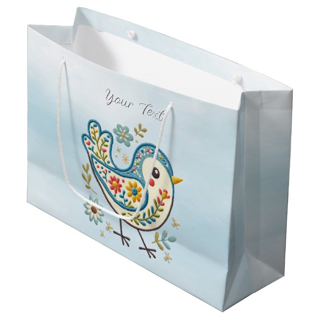 Blue Bird Blommigt Gift Bag (Framsidan Vinklad)