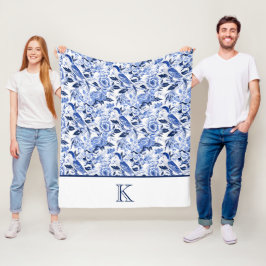 Blue Bird Chinoiserie Monogram  Fleecefilt