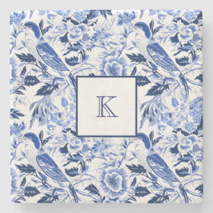 Blue Bird Chinoiserie Monogram Stenunderlägg