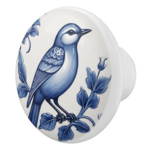 Blue Bird Delft Blue & White Asian Blommigt Bluebi Knopp