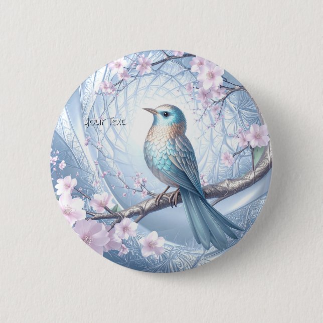 Blue Bird Floral Button Knapp (Framsida)