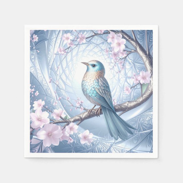 Blue Bird Floral Napkins Pappersservett (Framsidan)