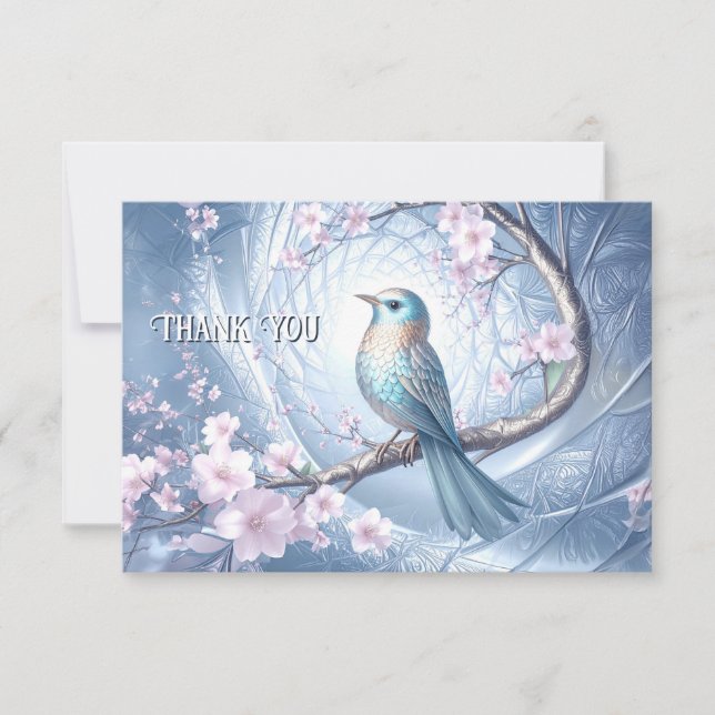 Blue Bird Floral Thank You Card Tack Kort (Framsida)