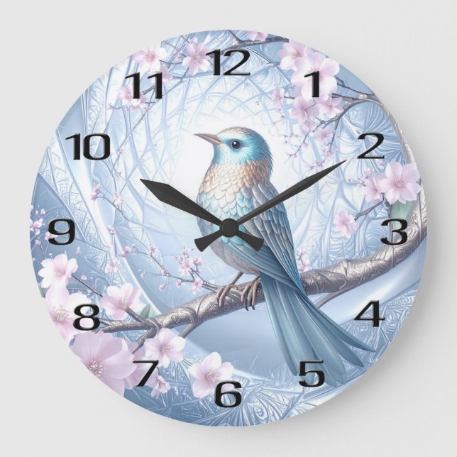 Blue Bird Floral Wall Clock Stor Klocka (Framsida)