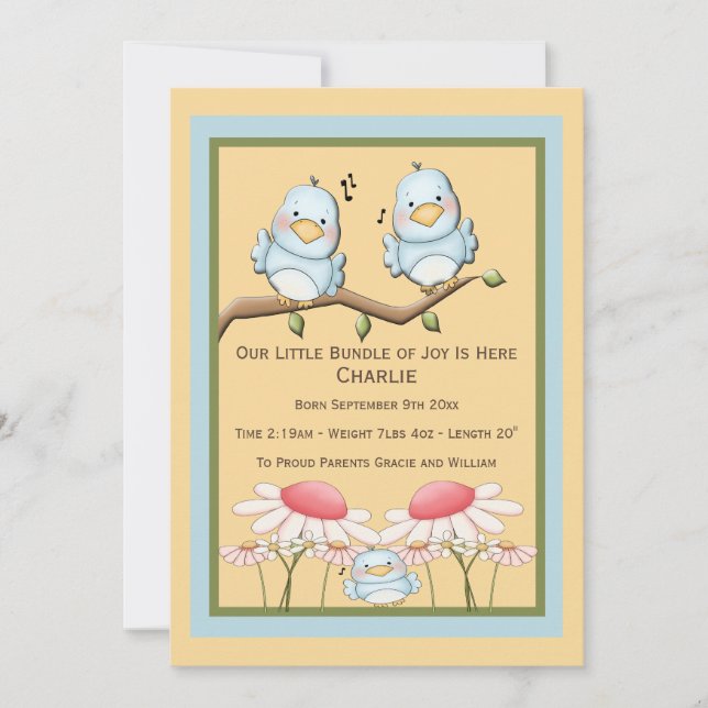 Blue Bird Nyfödd bebis Meddelande (Framsida)