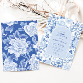 Blue Bird Peony Chinoiserie Garden Möhippa Inbjudningar