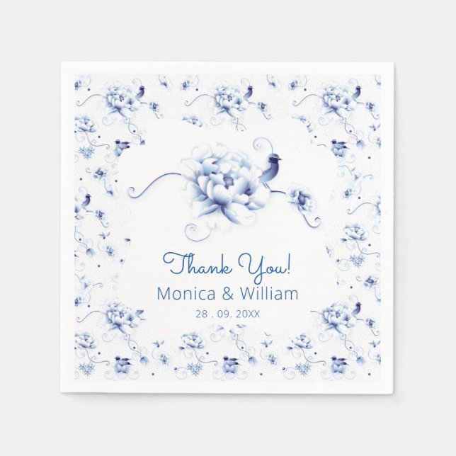 Blue Bird Ro Chinoiserie Blommigt Pappersservett (Framsidan)