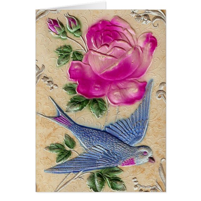 Blue Bird Rosa ros Hälsningskort (Framsidan)