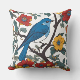 Blue Bird & Wildblommor Dekorativ kudde