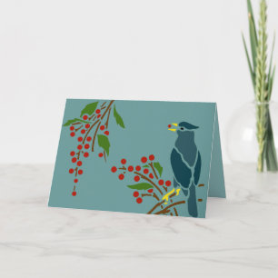 Blue Bird with Berries Helgkort