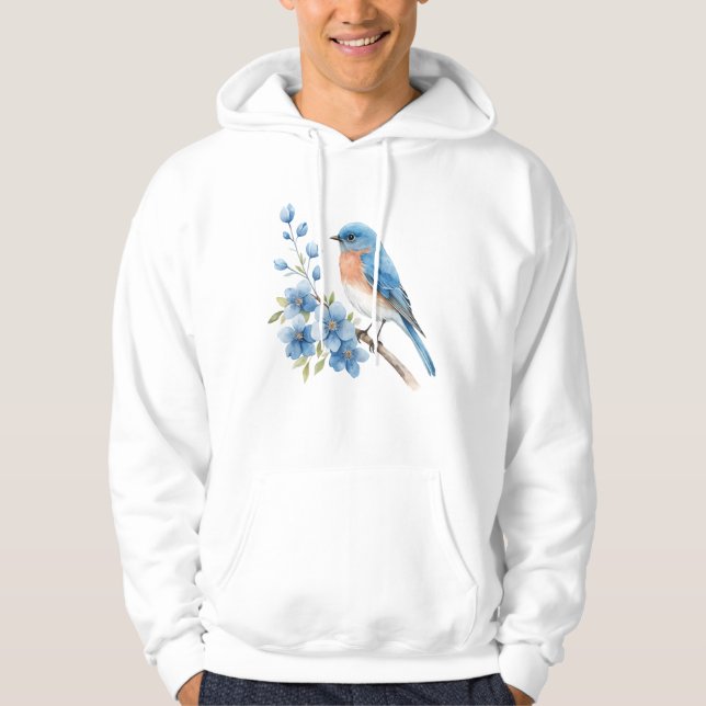 Blue bird with blue flowers hoodie (Framsida)