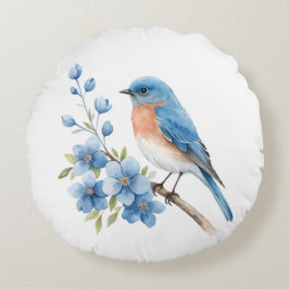 Blue bird with blue flowers rund kudde