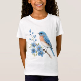 Blue bird with blue flowers t shirt