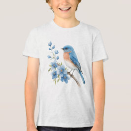 Blue bird with blue flowers t shirt