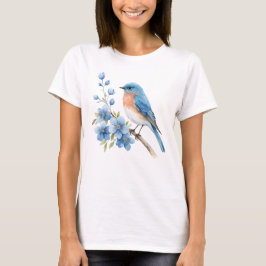 Blue bird with blue flowers t shirt