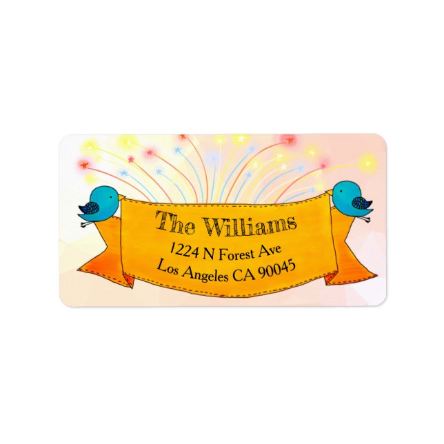 Blue Birds & Bright Fireworks Garden Rosa Mailing Adressetikett (Framsidan)