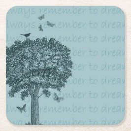 Blue Birds Butterflies Dream Träd Underlägg Papper Kvadrat