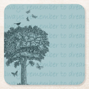 Blue Birds Butterflies Dream Träd Underlägg Papper Kvadrat