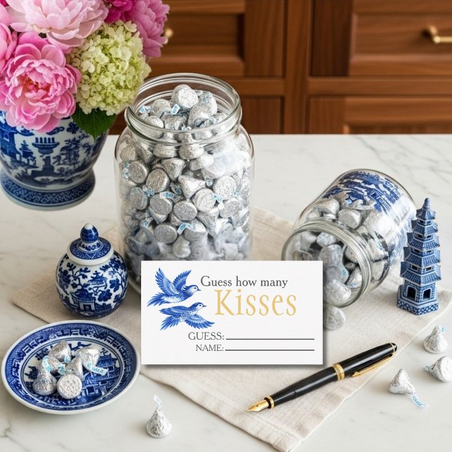 Blue  birds  "Guess How Many Kisses" Bridal Game  Tilläggskort (Blue birds "Guess How Many Kisses" Bridal Game Enclosure Card)