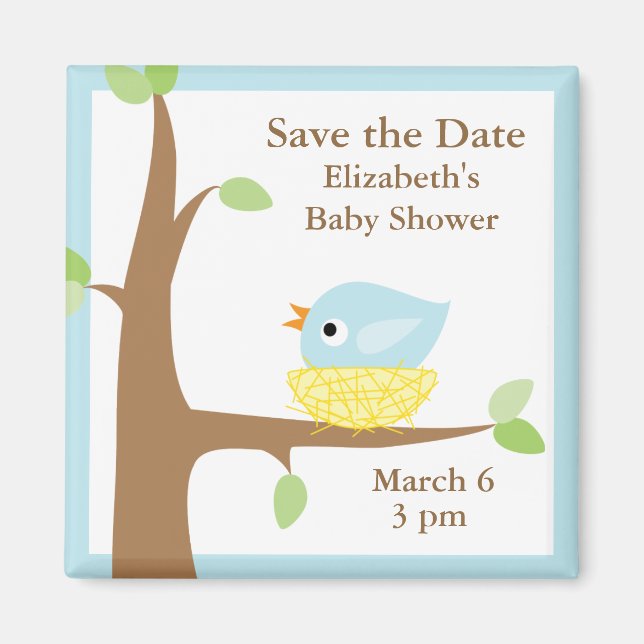 Blue Birds Nest Baby Shower Magnet (Framsidan)