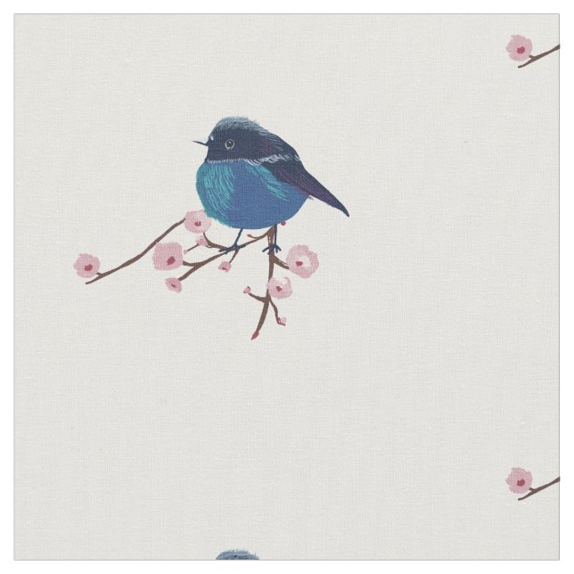 Blue Birds Vår Art Tyg (Närbild)