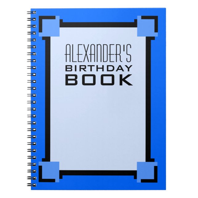 Blue Birthday Art Deco Bok Anteckningsbok (Framsidan)