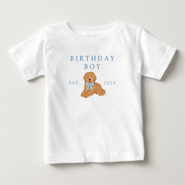 Blue Birthday Boy Golden Doodle Puppy Birthday T Shirt (Framsida)