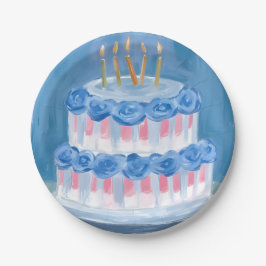 Blue Birthday Cake Watercolor Celebration Party